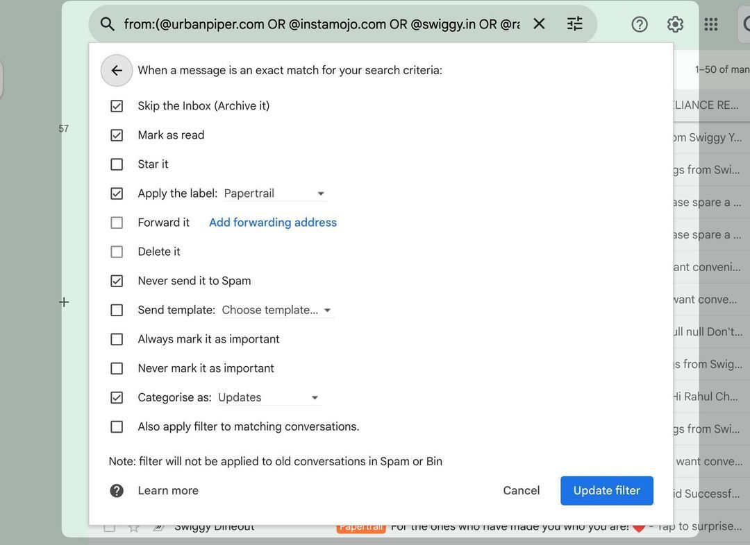 Creating a filter in Gmail